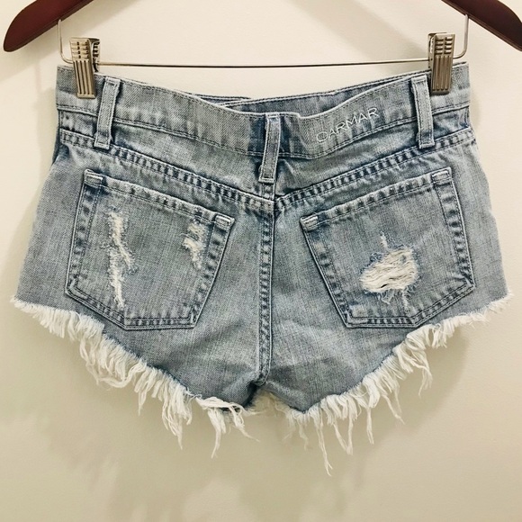 CARMAR Embroidered Shorts 26 denim jeans frayed destroyed light wash blue - Picture 2 of 12